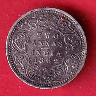 British india 1862  victoria empress two annas  silver coin -F9532