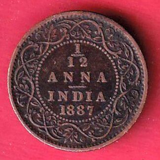 BRITISH INDIA 1887 VICTORIA empress 1/12 ANNA copper coin :-F9534