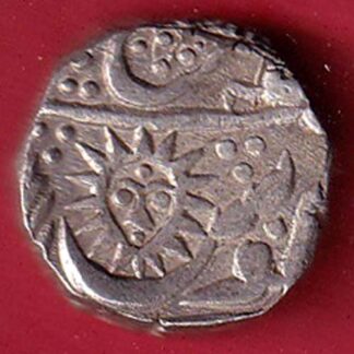 INDORE STATE SUN FACE INO SHAH ALAM II MALHAR RAO AH1290 ONE RUPEE SILVER COIN– F9541