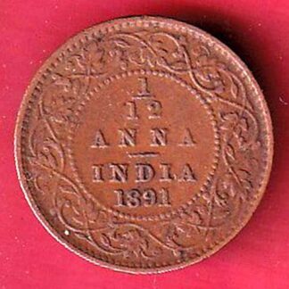BRITISH INDIA 1891 VICTORIA EMPRESS 1/12 ANNA RARE COPPER COIN-F9583
