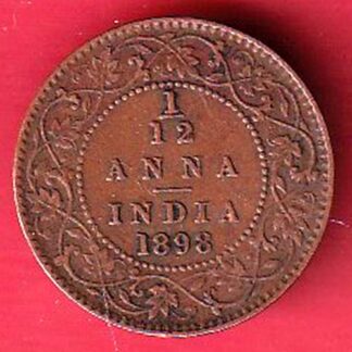 BRITISH INDIA 1898 VICTORIA EMPRESS 1/12 ANNA RARE COPPER COIN-F9585