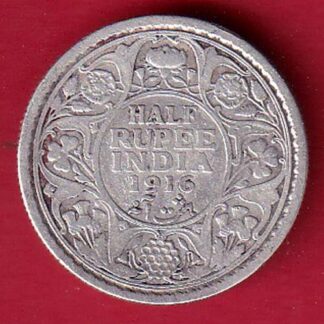 BRITISH INDIA 1916 BOMBAY MINT GEORGE V KING HALF  RUPEE SILVER COIN -F9588