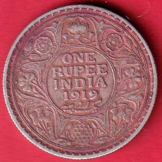 British India 1919 George V ONE RUPEE Silver coin– F9593