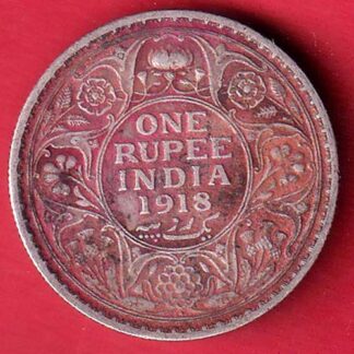British India George v king 1918 two annas rupee silver coin– F9599
