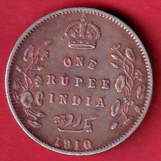BRITISH INDIA 1910 EDWARD VII KING EMPEROR ONE RUPEE SILVER COIN– F9600