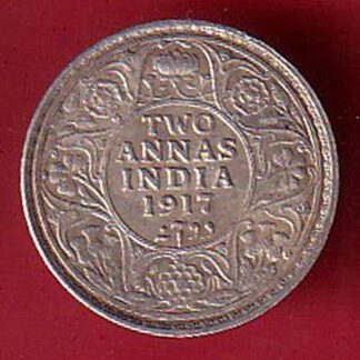 British India George v king 1917 two annas rupee beautiful silver coin– F9606