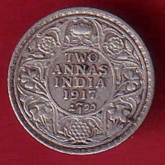 British India George v king 1917 two annas rupee beautiful silver coin – F9614