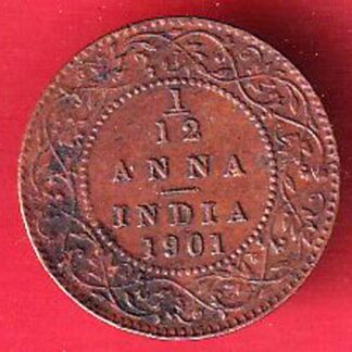 british india 1901 victoria empress 1/2 anna  copper coin – F9620