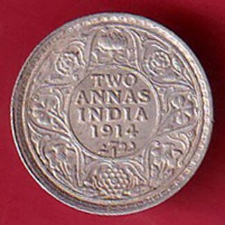 British India 1914 Bombay Mint George V King TWO ANNA silver Coin – F9630