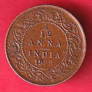 BRITISH INDIA 1908 EDWARD VII KING EMPEROR 1/12 ANN SILVER COIN – F9633