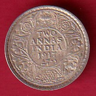 British India George v king 1917 two annas rupee beautiful silver coin – F9639