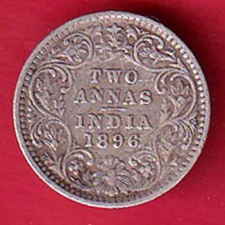 british india 1896 VICTORIA EMPRESS TWO ANNAS SILVER COIN - FC8712