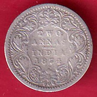 BRITISH INDIA 1874 VICTORIA QUEEN TWO ANNAS SILVER COIN - FC8713