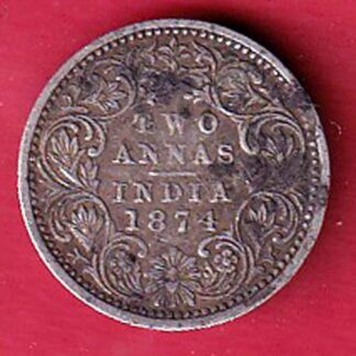 BRITISH INDIA 1874 VICTORIA QUEEN TWO ANNAS SILVER COIN - FC8714