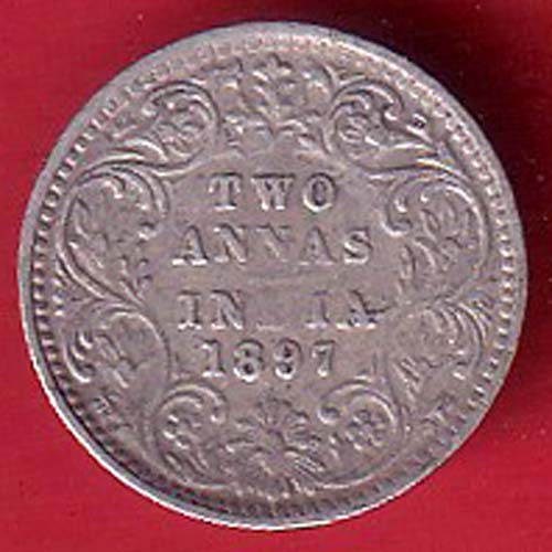 british india 1897 victoria empress two annas silver coin- FC8724