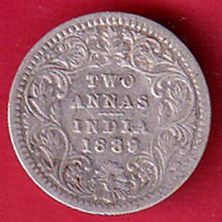 british india 1889 victoria empress two annas  silver coin– FC8735