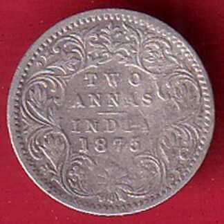 BRITISH INDIA 1875 VICTORIA QUEEN two annas  BEAUTIFUL SILVER COIN – FC8748