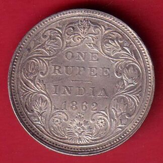 BRITISH INDIA “0/4 DOTS ” 1862 VICTORIA QUEEN ONE RUPEE SILVER COIN  – FC8752