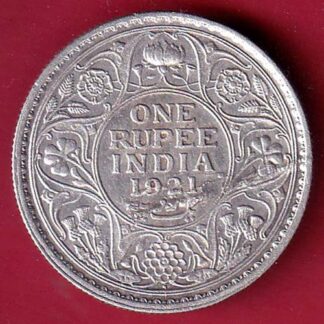 "DIE CRACK ERROR" BRITISH INDIA 1921 GEORGE V BOMBAY MINT ONE RUPEE SILVER COIN – FC8796