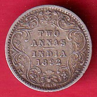 british india 1892 victoria empress two annas silver coin  – FC8800
