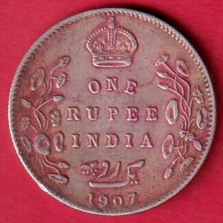 BRITISH INDIA 1907 EDWARD VII KING & EMPEROR ONE RUPEE silver coin -FC8813