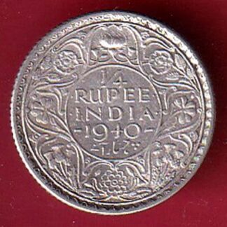 BRITISH INDIA 1940 george vi BOMBAY MINT 1/4 RUPEE SILVER COIN– FC8821