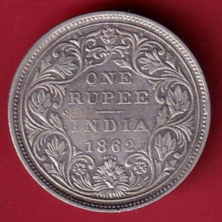 BRITISH INDIA “0/4 DOTS ” 1862 VICTORIA QUEEN ONE RUPEE SILVER COIN– FC8822