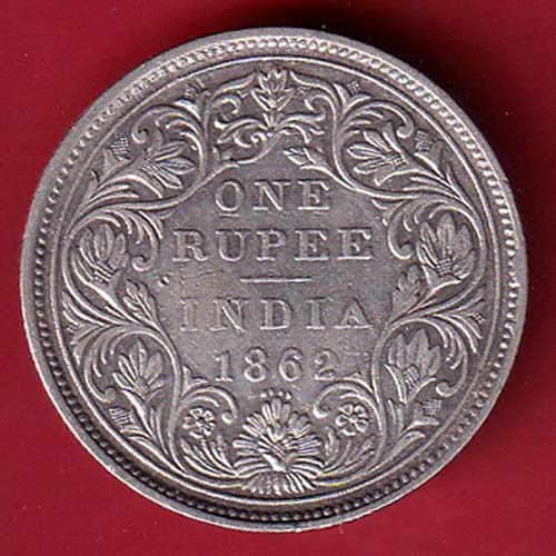 BRITISH INDIA “0/4 DOTS ” 1862 VICTORIA QUEEN ONE RUPEE SILVER COIN– FC8822