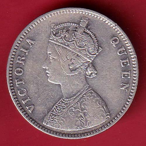 BRITISH INDIA “0/4 DOTS ” 1862 VICTORIA QUEEN ONE RUPEE SILVER COIN– FC8822 - Image 2