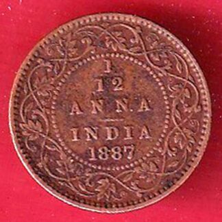 BRITISH INDIA 1887 VICTORIA empress 1/12 ANNA copper coin  – FC8845