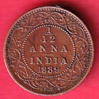 BRITISH INDIA 1889 VICTORIA empress 1/12 ANNA copper coin  – FC8846