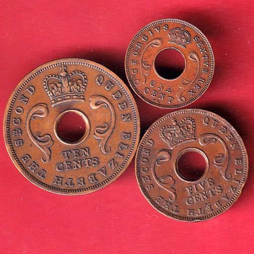 set: East Africa , 1956 Ten Cent, 1957 Five Cents, 1951 One Cent Coin- FC8863