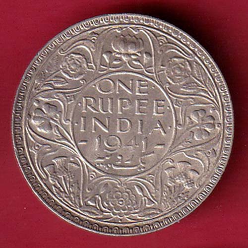 BRITISH INDIA 1941 BOMBAY MINT one RUPEE SILVER COIN- FC8884