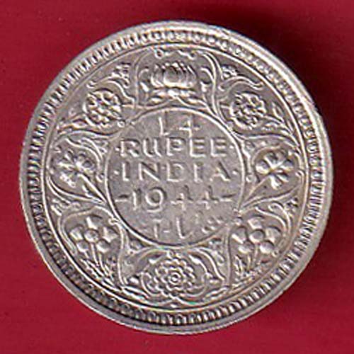BRITISH INDIA 1944 BOMBAY MINT 1/4 RUPEE SILVER COIN- FC8891