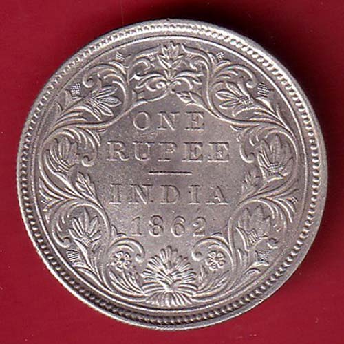 “1 DOT ON TOP” BRITISH INDIA 1862 VICTORIA QUEEN ONE RUPEE SILVER COIN- FC8893