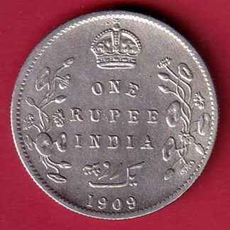 BRITISH INDIA 1909 EDWARD VII KING EMPEROR ONE RUPEE SILVER COIN–FC8906