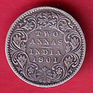 British india 1901 victoria empress TWO ANNAS silver coin–FC8907