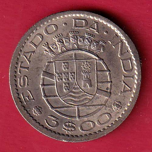 PORTUGUESE INDIA GOA 3 ESCUDO 1958 RARE COIN–FC8910 - Image 2