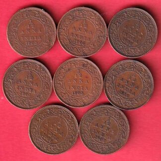 King Edward Vll British India Coinage 8 Coins Set of 1/12 Anna 1903 to 1910 Bronze Coins – F9677