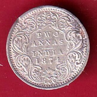 BRITISH INDIA 1874 VICTORIA QUEEN TWO ANNAS SILVER COIN – F9722