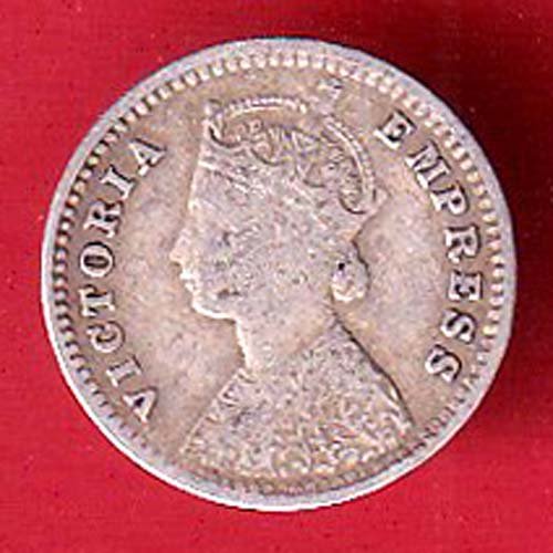 british india 1896 VICTORIA EMPRESS TWO ANNAS SILVER COIN– F9728 - Image 2