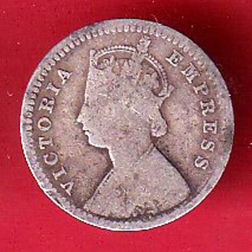 british india 1897 VICTORIA EMPRESS TWO ANNAS SILVER COIN– F9729 - Image 2