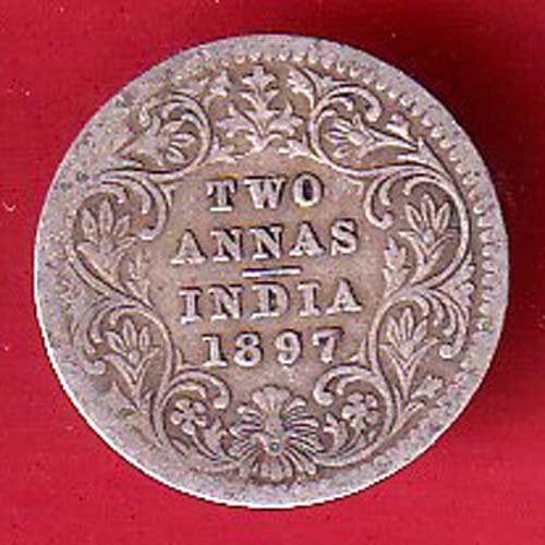 british india 1897 VICTORIA EMPRESS TWO ANNAS SILVER COIN– F9729