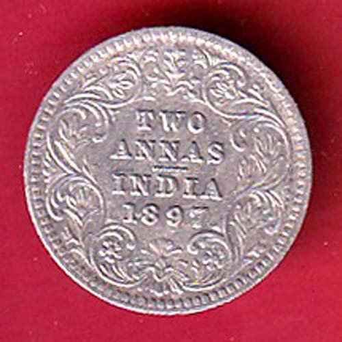 british india 1897 VICTORIA EMPRESS TWO ANNAS SILVER COIN- F9764
