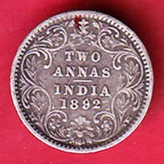 british india 1892 victoria empress two annas silver coin- F9770
