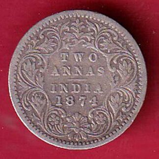 BRITISH INDIA 1874 VICTORIA QUEEN TWO ANNAS SILVER COIN- FC8917