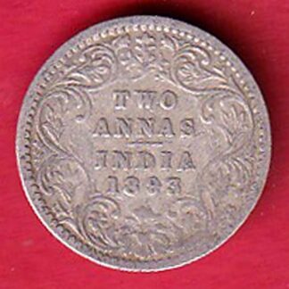 British india 1893 victoria empress two annas silver coin- FC8919