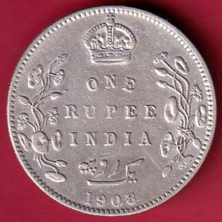 BRITISH INDIA 1908 EDWARD VII KING EMPEROR ONE RUPEE SILVER COIN– FC8965