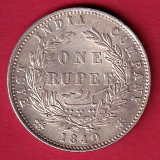 EAST INDIA COMPANY 1840 DIVIDED LEGENDVICTORIA QUEEN ONE RUPEE SILVER COIN- FC8987