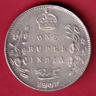 BRITISH INDIA 1907 EDWARD VII KING & EMPEROR ONE RUPEE SILVER COIN - FC8997